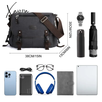 Xajzpa - Messenger Bag For Men Retro Canvas Satchel Casual Briefcases Laptop Fit 13Inch Water
